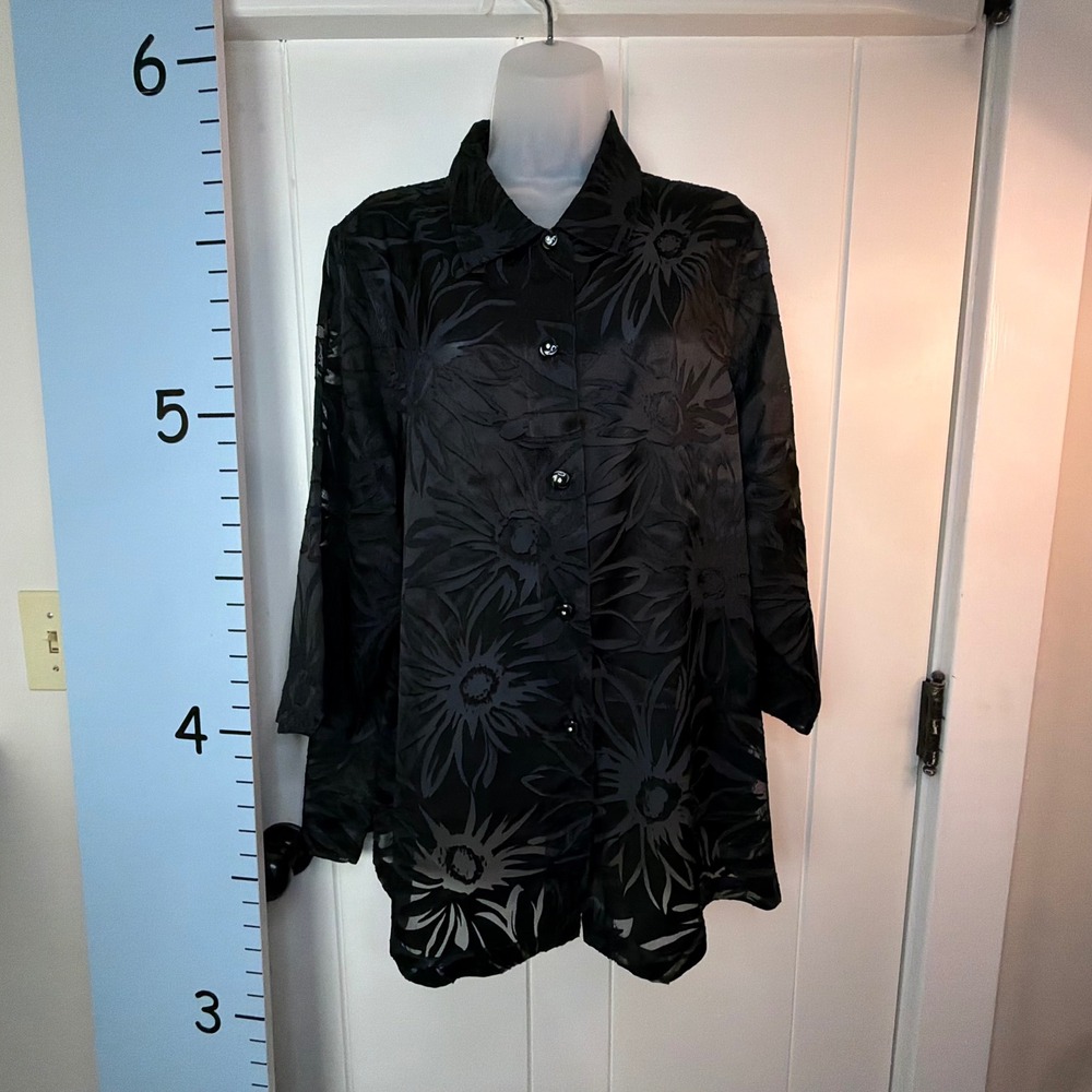 Tan Jay Black Goth Burnout Sheer Bling Button Down Top Women's 18
